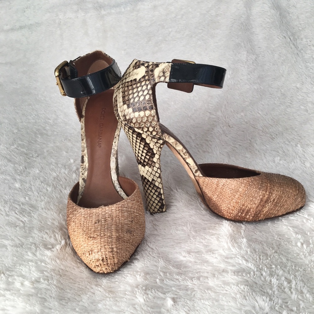 Dolce & Gabbana Snake Skin and Raffia Heel 37